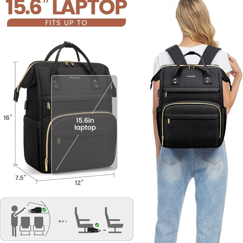 NEW Laptop Backpack,15.6 Inch Professional Womens Purse Computer Bag Frame Top - Picture 3 of 8